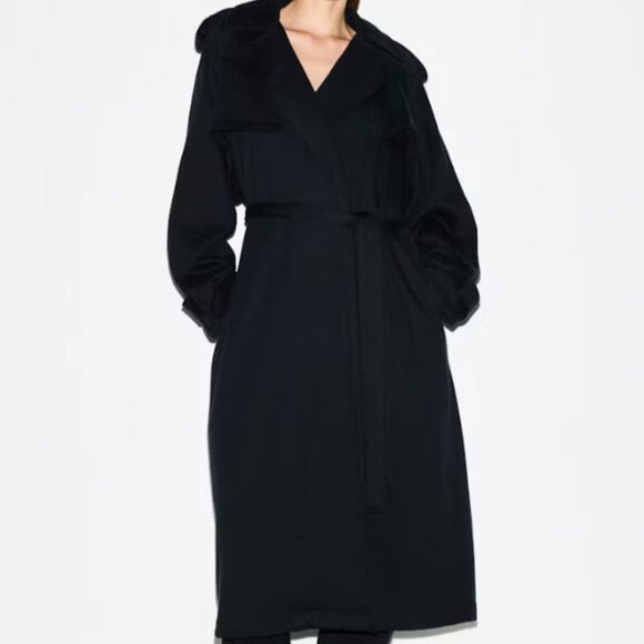 NWT SKIMS BOYFRIEND FLEECE OVERSIZED TRENCH COAT ONYX - Picture 4 of 9